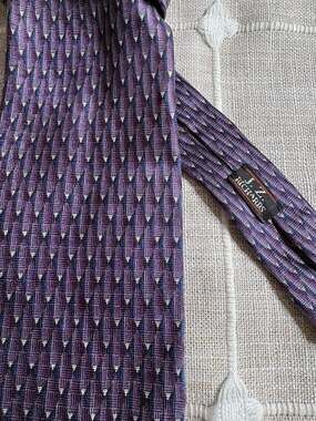J.Z. Richards Men's Silk Geometric Tie Handmade Long Purple Blue White